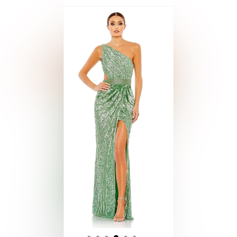 Mac Duggal SEQUINED ONE SHOULDER DRAPED LACE UP GOWN. Great condition. Worn once